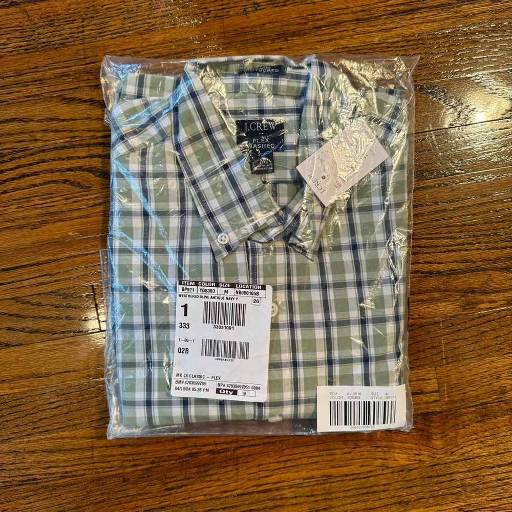 J. Crew Green and White Plaid Button-Down Shirt
